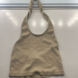 Cute tan crop top goes around the neck, Size small